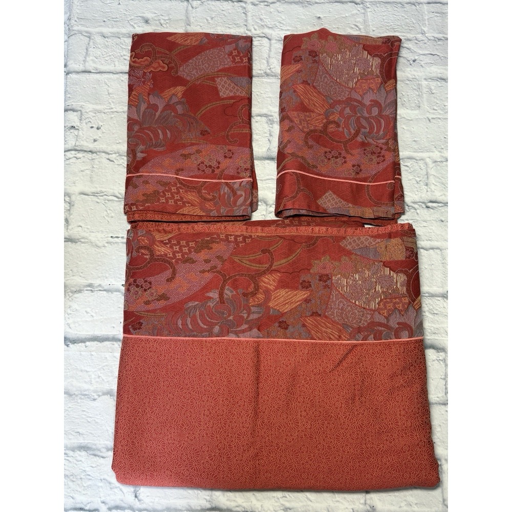 YVES DELORME Flat Sheet‎ Sham SET Chrysanthemum Asian Chinoiserie Red Jacquard